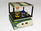 Ratek DTT5 Dual Tier Tray shown here with flasks, bottles and PCR Plates fitted to OM6 Orbital Mixer